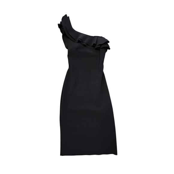 Chiara Boni La Petite Robe Elisse Black One-Shoulder Ruffled Gown Dress Size 38 - Picture 5 of 5